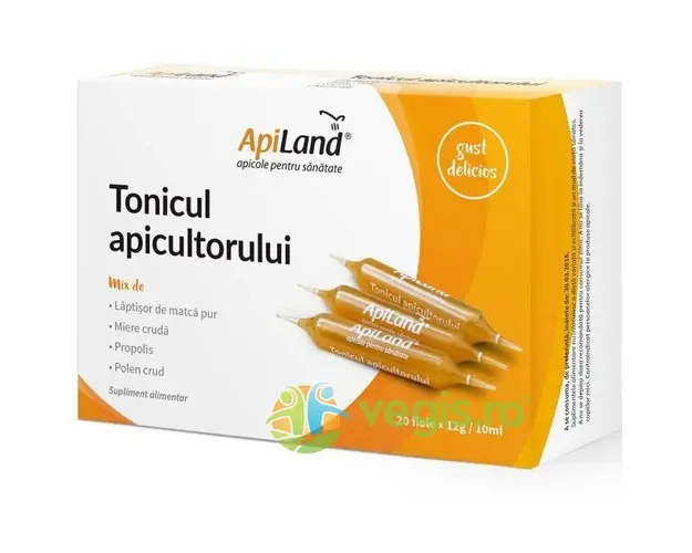 Tonicul Apicultorului - Laptisor de Matca Pur, Miere, Propolis si Polen 20 fiole x 10ml