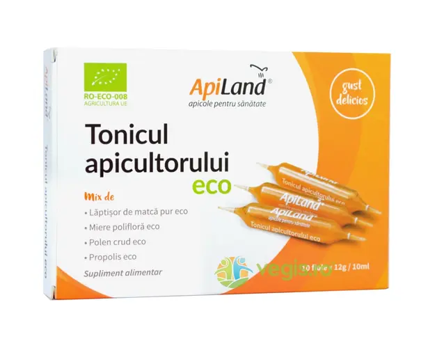 Tonicul Apicultorului - Laptisor de Matca Pur, Miere, Propolis si Polen Ecologic/Bio 10 fiole x 10ml