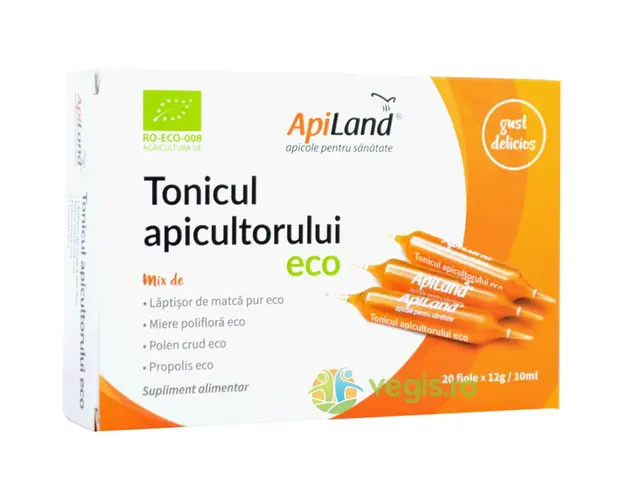 Tonicul Apicultorului - Laptisor de Matca Pur, Miere, Propolis si Polen Ecologic/Bio 20 fiole x 10ml