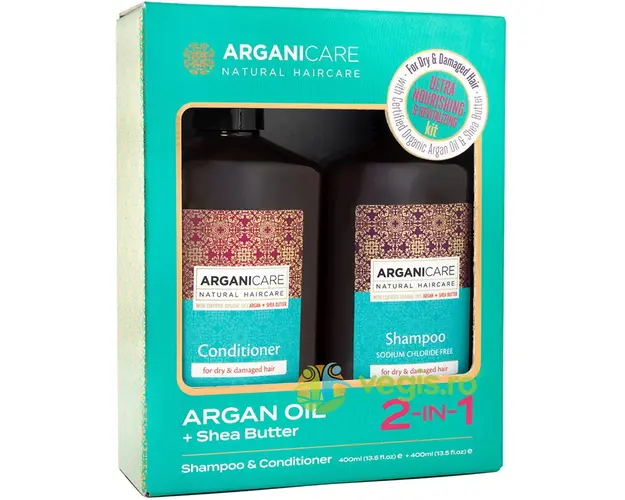 Set Sampon si Balsam pentru Par Uscat sau Deteriorat cu Ulei de Argan si Unt de Shea 400ml+400ml