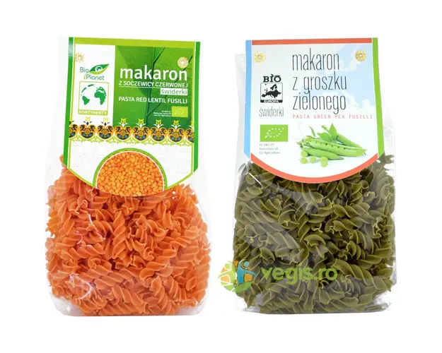 Paste (Fusilli) din Linte Rosie Ecologice/Bio 250g + Paste (Fusilli) din Mazare Verde Ecologice/Bio 250g