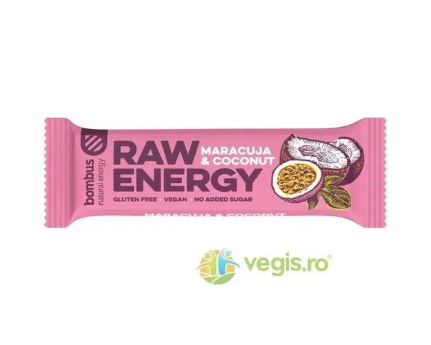 Baton Proteic cu Maracuja si Nuca de Cocos fara Gluten Raw Energy 50g
