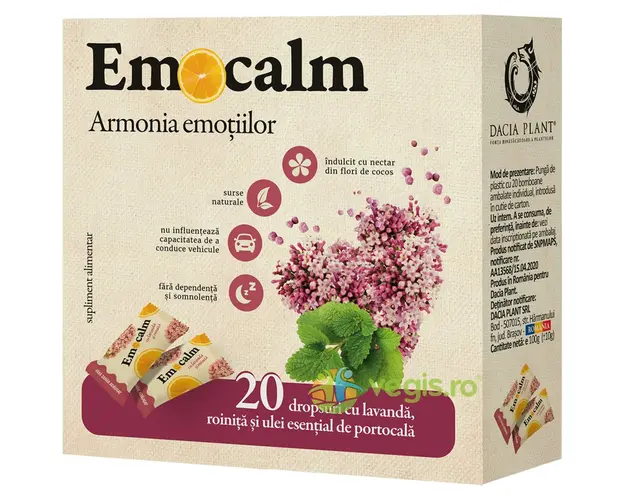 Emocalm - Dropsuri cu Lavanda si Roinita 20buc