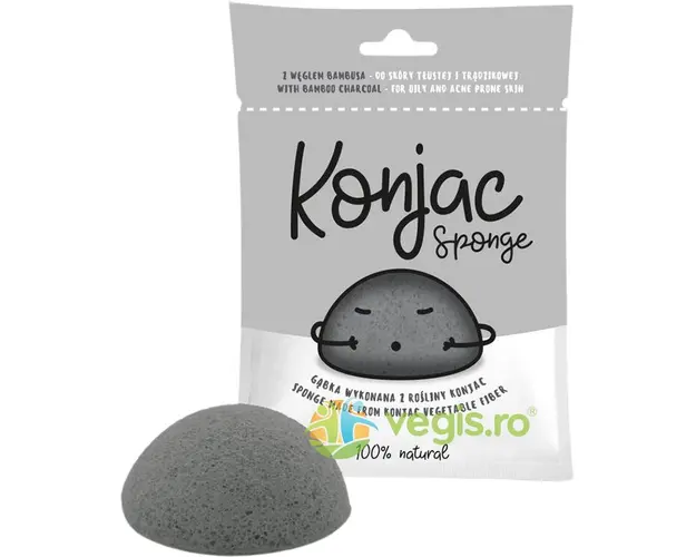 Burete Konjac pentru Ten Gras cu Tendinta Acneica cu Carbune din Bambus 1buc