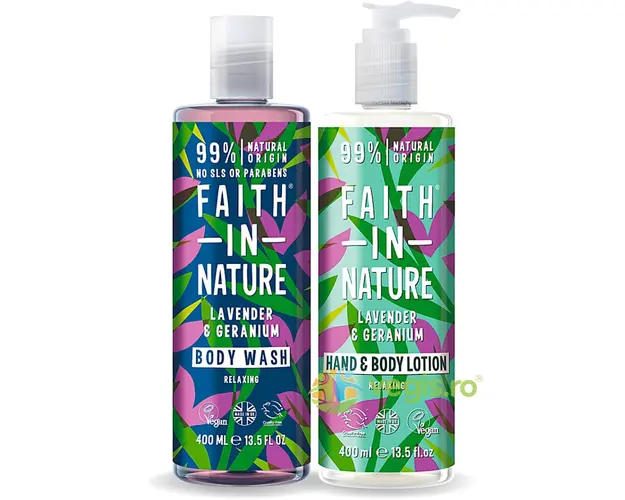 Set Gel de Dus si Lotiune Corp cu Ulei de Lavanda Lavender Calm 2x400ml