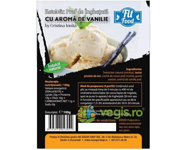 KetoMix Praf pentru Inghetata cu Aroma de Vanilie Indulcita cu Eritritol 100g