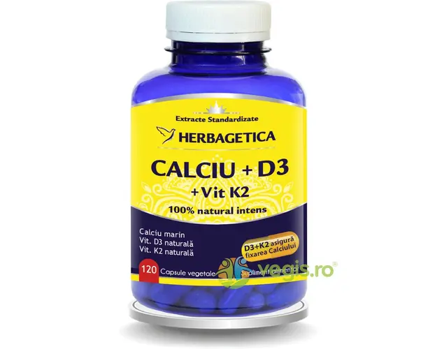 Calciu Cu D3 Si K2 Mena Q7 Naturala 120Cps