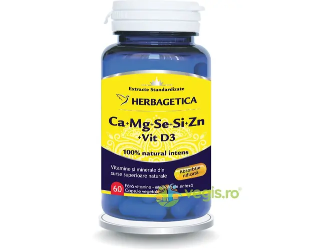 Complex Forte (Ca+Mg+Se+Si+Zn) Cu Vitamina D3 2000UI 60Cps