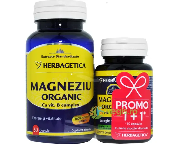 Pachet Magneziu Organic cu B-Complex 60cps+10cps Promo