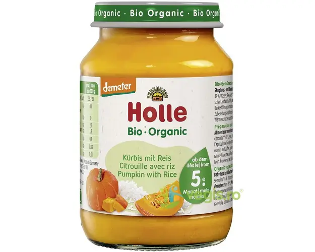 Piure din Dovleac cu Orez pentru Copii +5 Luni fara Gluten Ecologic/Bio 190g