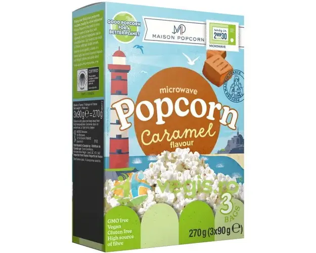 Popcorn cu Aroma de Caramel pentru Microunde fara Gluten 3x90g