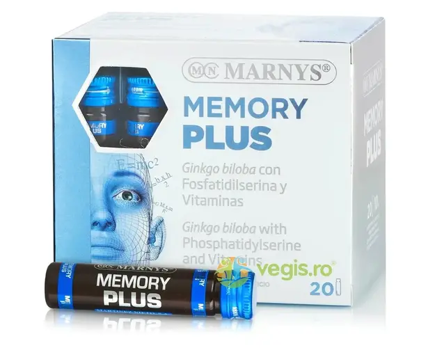 Memory Plus - Ginkgo Biloba, Fosfatidilserina si Vitaminnele B1, B2, B3, B5, B6 - 20 fiole