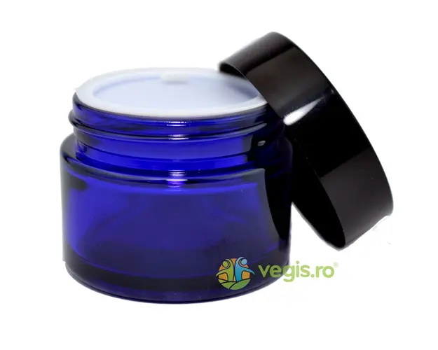 Borcan din Sticla Ele Blue cu Capac Negru si Discheta Intermediara 50ml