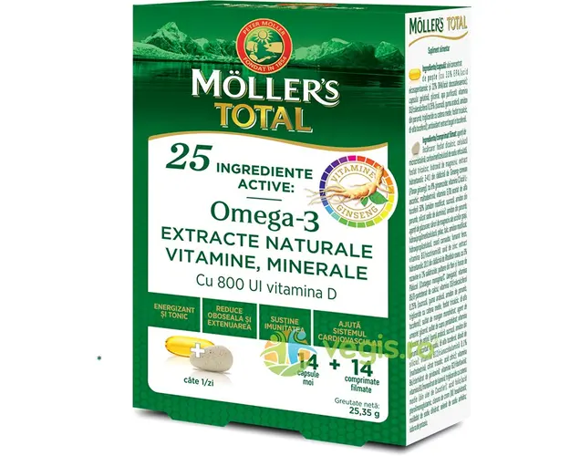 Total Omega-3 cu Vitamina D 800U.I 14cps moi + 14cpr filmate