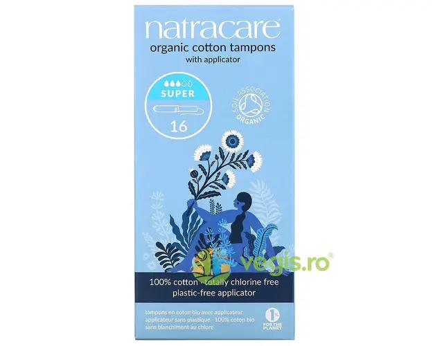 Tampoane din Bumbac Organic cu Aplicator Super 16buc