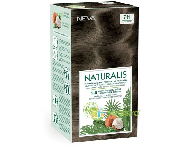 Vopsea de Par Vegana, fara Amoniac Blond Cenusiu Intens 7.11 Naturalis Neva 150ml