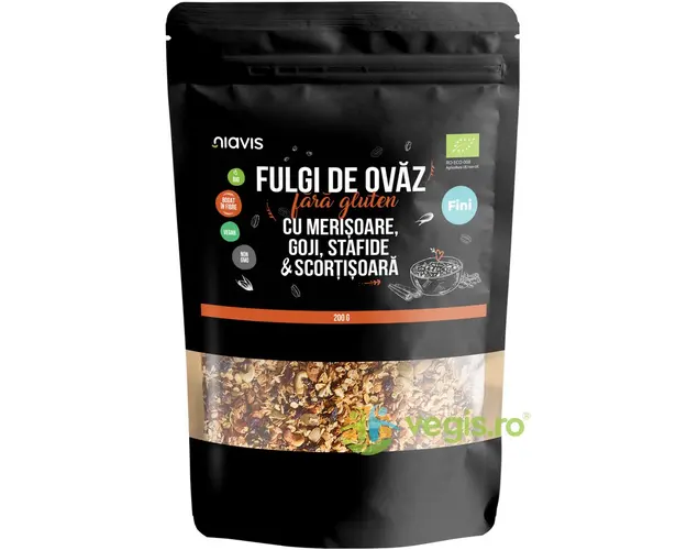 Fulgi de Ovaz Fini fara Gluten cu Merisoare, Goji, Stafide si Scortisoara Ecologici/Bio 200g