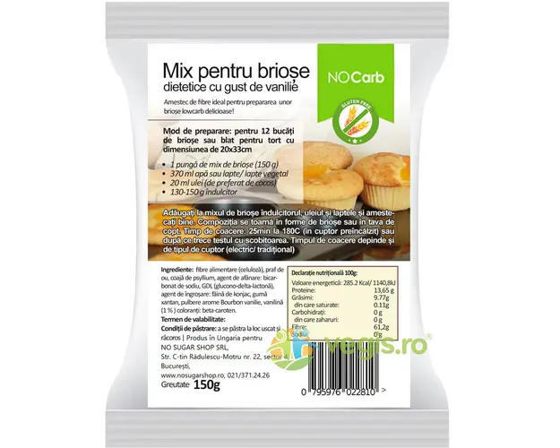 Mix pentru Briose Dietetice cu Gust de Vanilie fara Gluten 150g