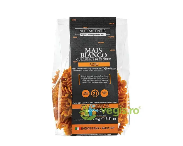 Paste din Faina de Porumb Alb cu Turmeric si Piper fara Gluten Ecologice/Bio 250g