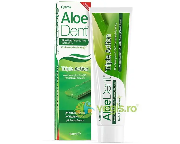 Pasta de Dinti fara Fluor cu Aloe Vera Triple Action Aloe Dent 100ml
