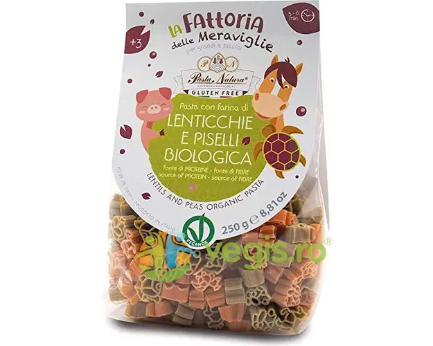 Paste cu Faina de Linte Rosie si Mazare Verde pentru Copii fara Gluten Ecologice/Bio 250g