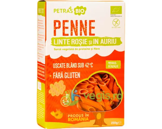 Penne cu Linte Rosie si In Auriu Ecologice/Bio 250g