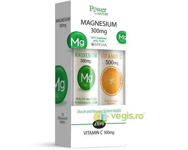 Pachet Magnesium 300mg 20tb efervescente + Vitamina C 500mg 20tb efervescente
