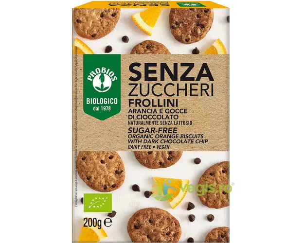 Biscuiti cu Portocale si Bucati de Ciocolata fara Zahar Ecologici/Bio 200g