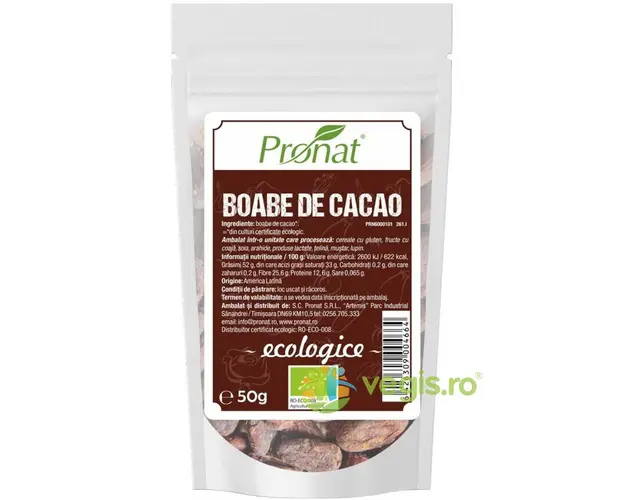 Boabe de Cacao Raw Ecologice/Bio 50g