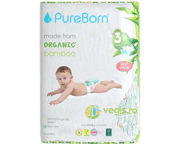 Scutece din Bambus Organic Nr.3 (Marimea M) 5.5 - 8kg Double Pack 56buc
