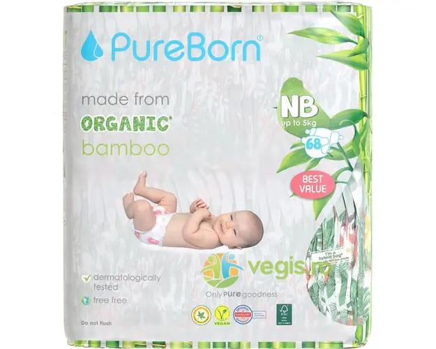 Scutece din Bambus Organic 0 - 5kg Double Pack 68buc