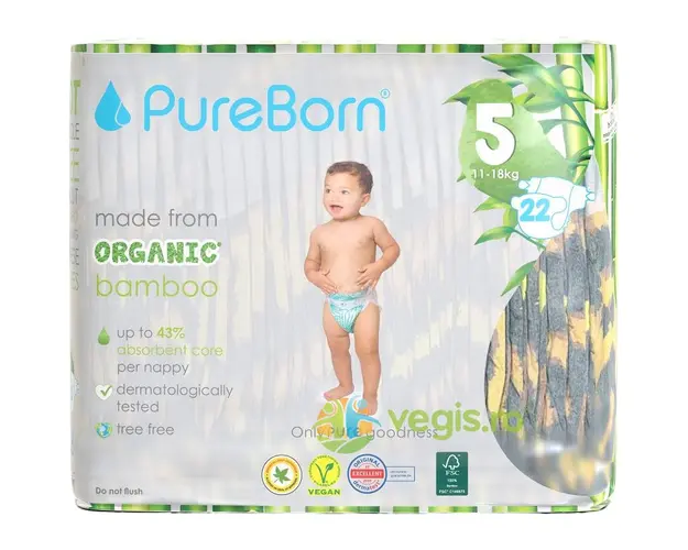 Scutece din Bambus Organic Nr.5 (Marimea XL) 11-18kg 22buc
