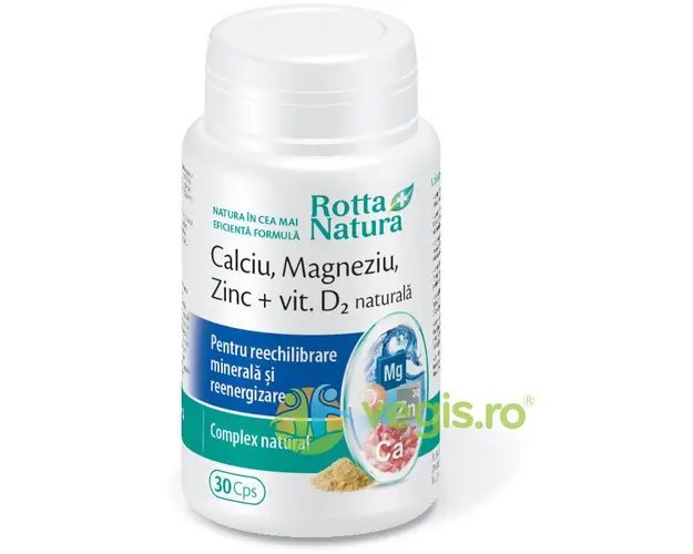 Calciu Magneziu Zinc + Vitamina D2 Naturala 30cps