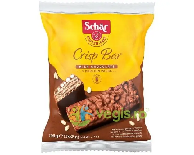 Napolitane Crocante cu Ciocolata cu Lapte si Alune fara Gluten Crisp Bar 105g