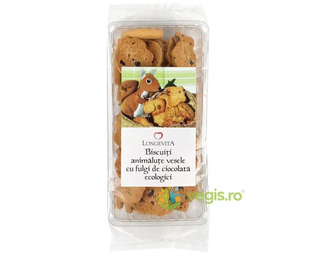 Biscuiti Animalute Vesele cu Fulgi de Ciocolata Ecologici/Bio 140g Longevita
