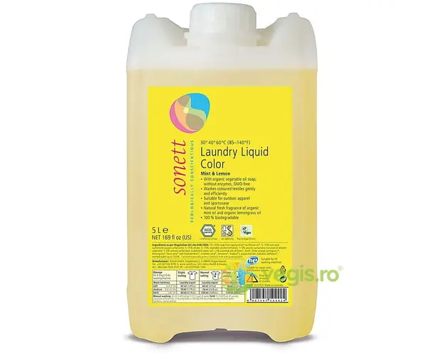 Detergent Lichid pentru Rufe Colorate cu Menta si Lamaie Ecologic/Bio 5L