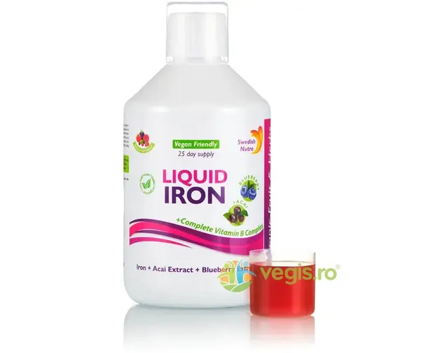 Fier Lichid - Complex cu 15 Ingrediente Active: Fier, Vitamina C, Complex B, Acai, Afine, Mix de Fructe si Verdeturi 500ml