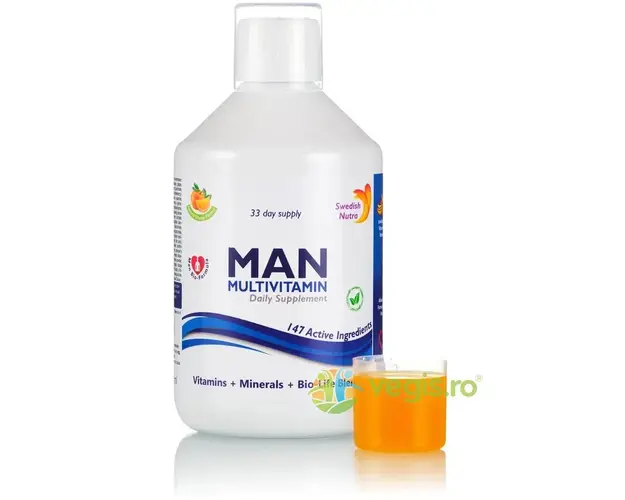 Multivitamine Lichide pentru Barbati cu 147 Ingrediente Active: Vitamine, Minerale, Aminoacizi si Verdeturi 500ml