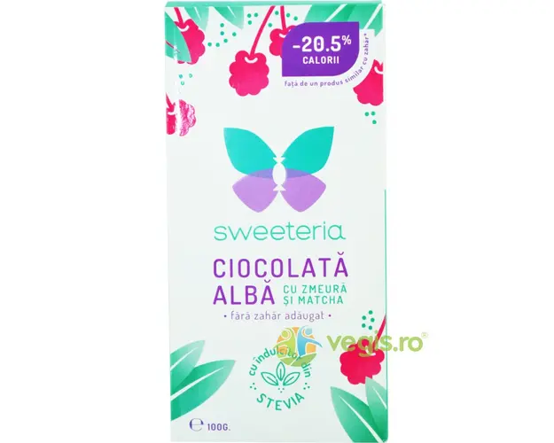 Ciocolata Alba cu Zmeura, Matcha si Indulcitor Natural din Stevie 100g