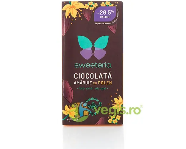 Ciocolata Amaruie cu Polen si Indulcitor Natural din Stevie 100g