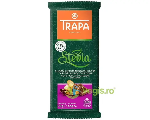 Ciocolata cu Lapte si Orez Expandat cu Stevie fara Zahar 75g