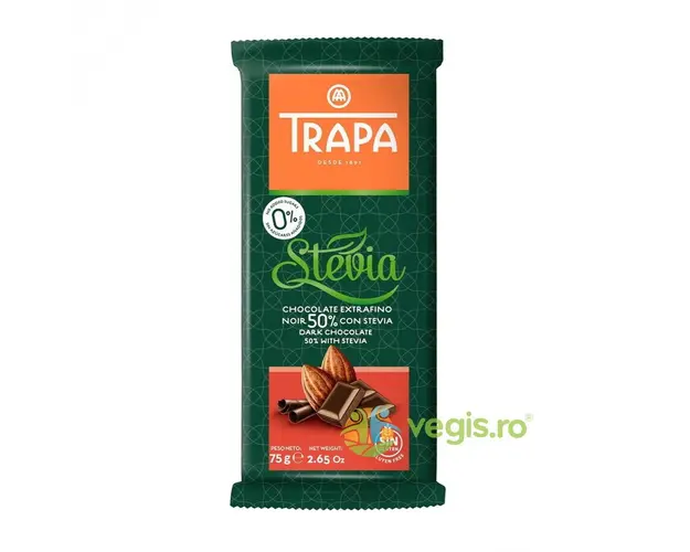 Ciocolata Neagra 50% Cacao cu Stevie fara Zahar Adaugat 75g
