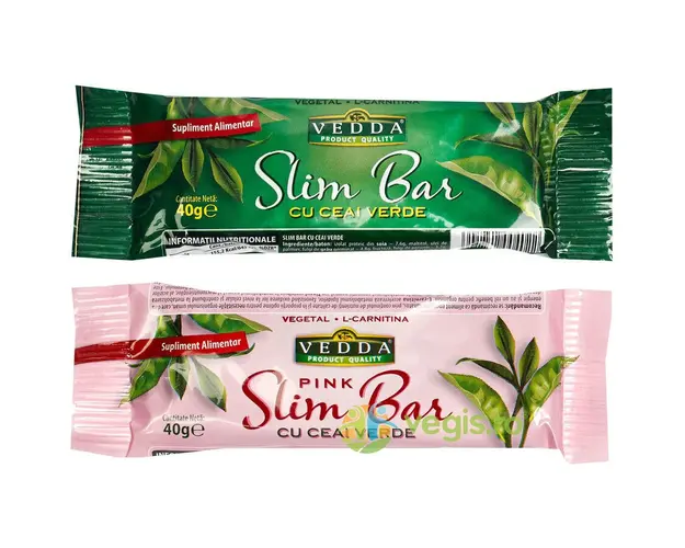 Pachet Baton de Slabit Slim Bar cu Ceai Verde 40g+ Baton de Slabit Slim Bar cu Ceai Verde Pink 40g