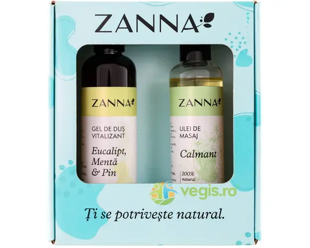Pachet Cadou Gel de Dus Vitalizant cu Eucalipt si Pin 250ml + Ulei de Masaj Calmant cu CBD si Lavanda 200ml