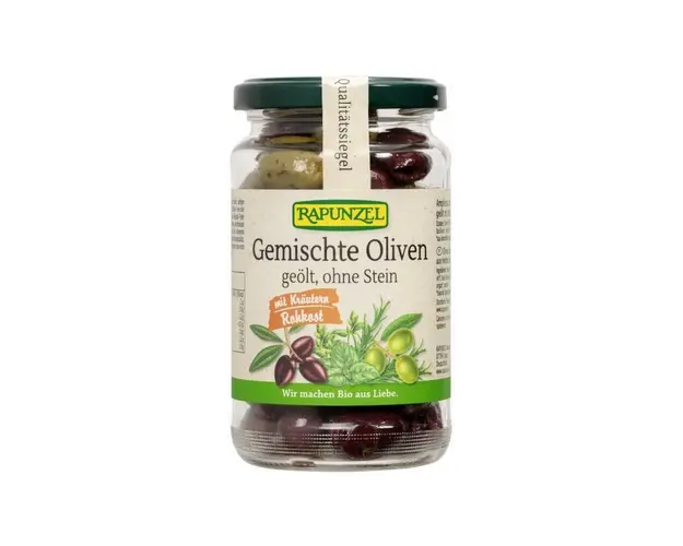 Amestec de masline uleiate, cu ierburi, fara samburi, eco-bio, 170g
