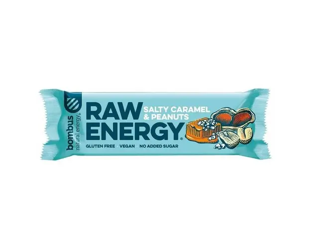 Baton energizant Raw Energy cu caramel sarat si arahide, 50 g Bombus