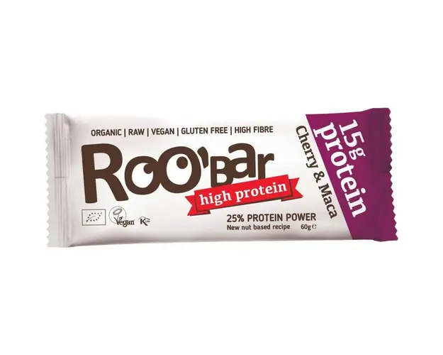 Baton proteic cu cirese si maca raw eco-bio 60g - ROO BAR