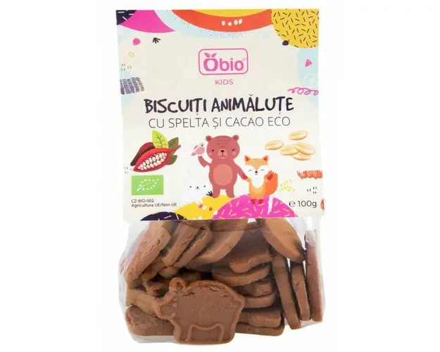 Biscuiti animalute cu spelta si cacao, eco-bio, 100g - Obio