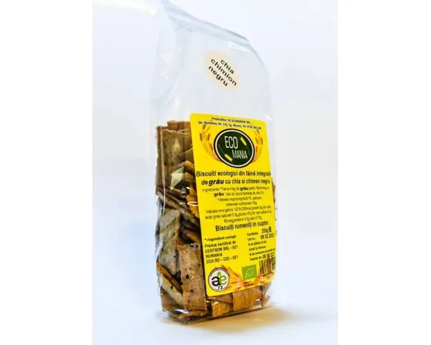 Biscuiti integrali cu chia si chimen negru, eco-bio, 200g - Ecomania