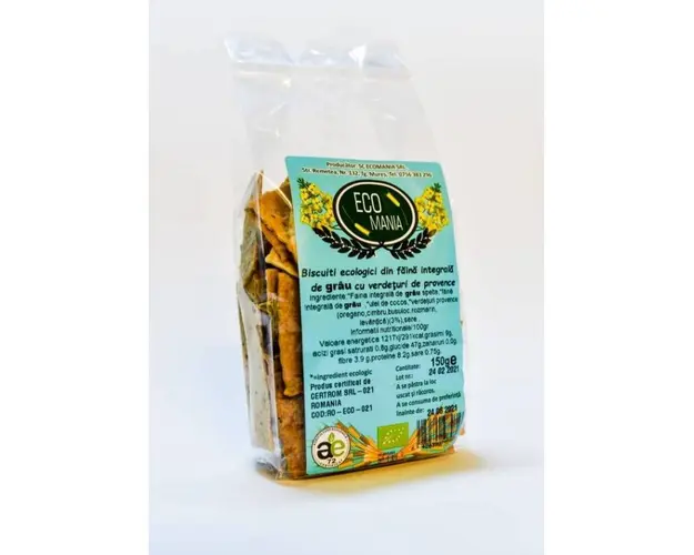 BISCUITI INTEGRALI CU VERDETURI PROVENSE Eco-Bio 150G - ECOMANIA